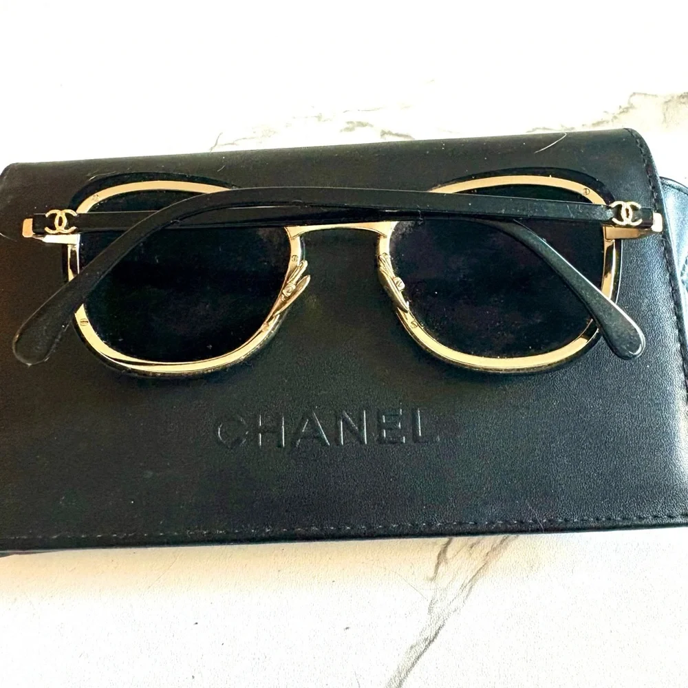 CHANEL Gold and Black Sunglasses - Picture 2 of 2